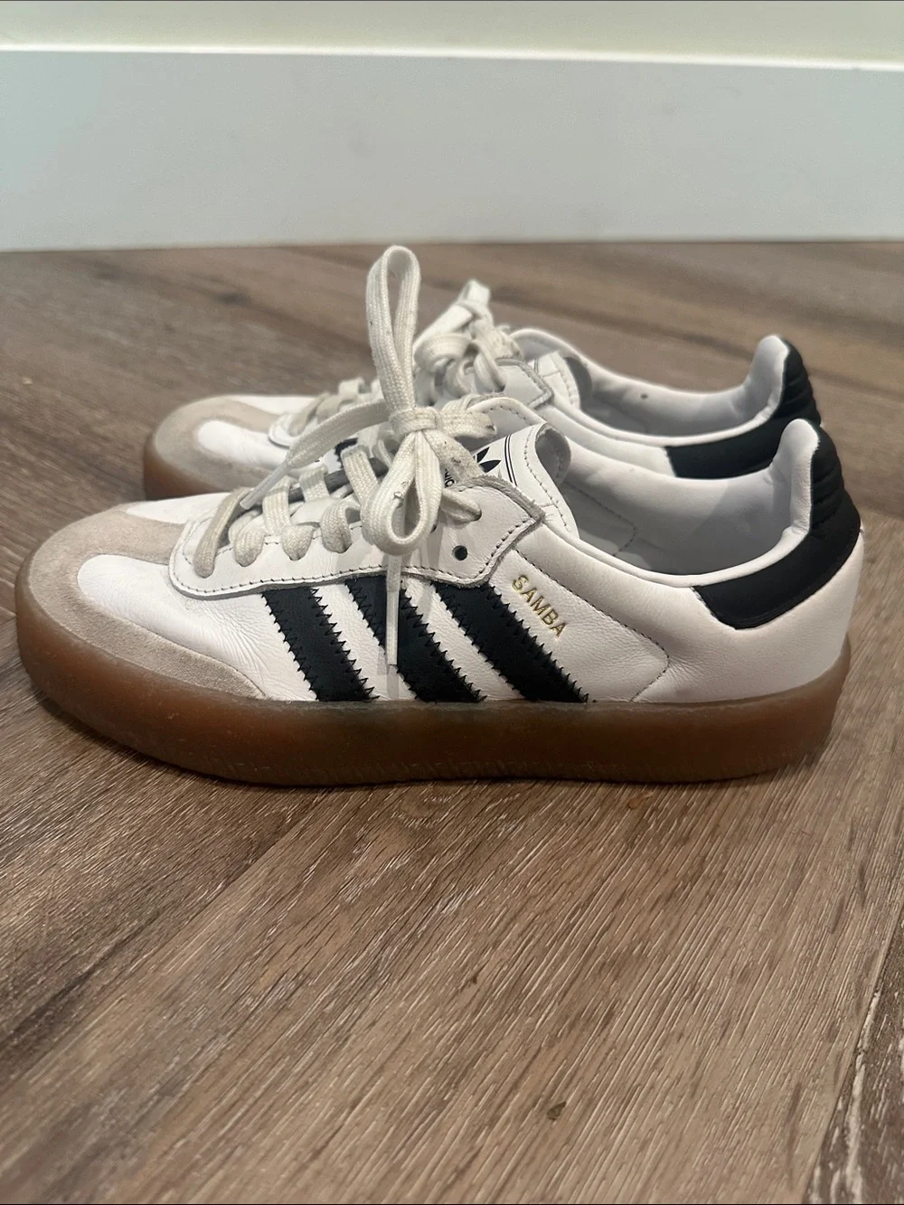 Adidas Samba Sneakers - White & Black with Gum Sole, 6.5M